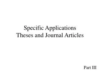 Specific Applications Theses and Journal Articles