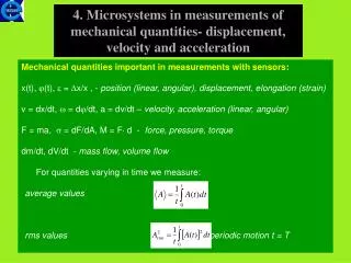 4. Microsystems in measurements of mechanical quantities- displacement, velocity and acceleration