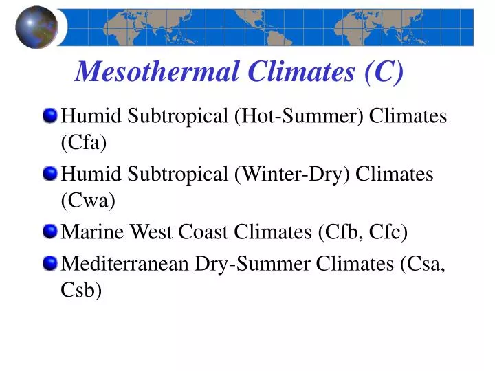 mesothermal climates c