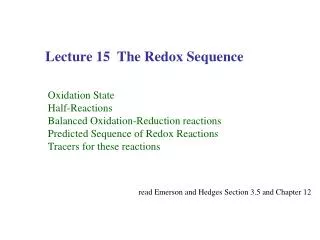 Lecture 15 The Redox Sequence