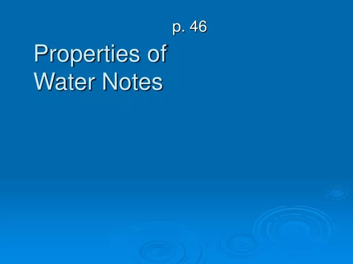 properties of water notes