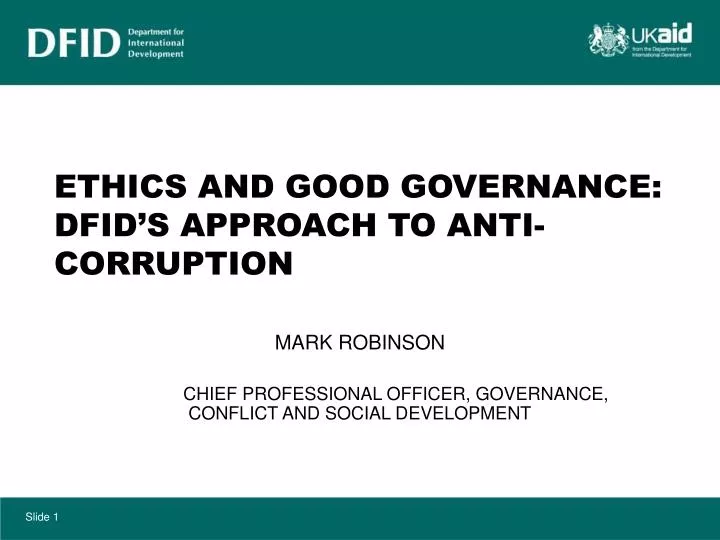 ethics and good governance dfid s approach to anti corruption