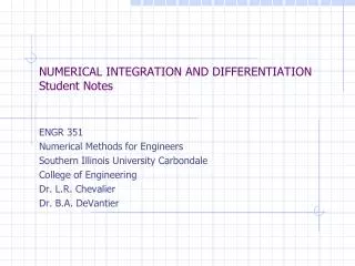 NUMERICAL INTEGRATION AND DIFFERENTIATION Student Notes