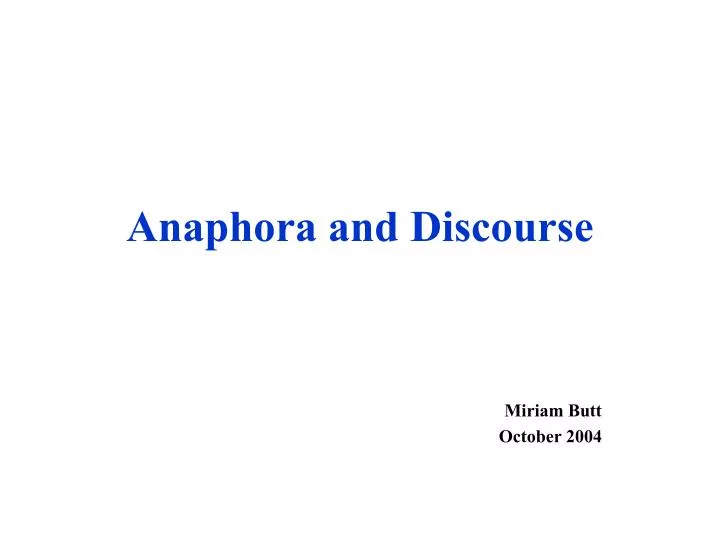 anaphora and discourse