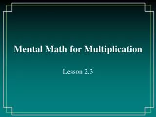 Mental Math for Multiplication