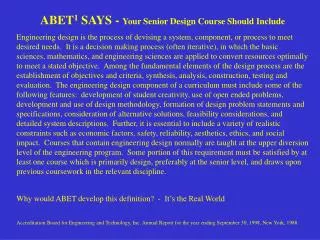 ABET 1 SAYS - Your Senior Design Course Should Include