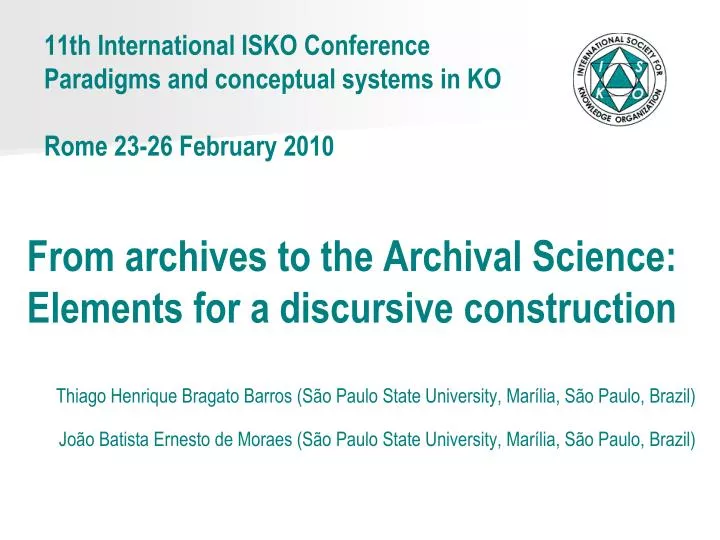 11th international isko conference paradigms and conceptual systems in ko rome 23 26 february 2010