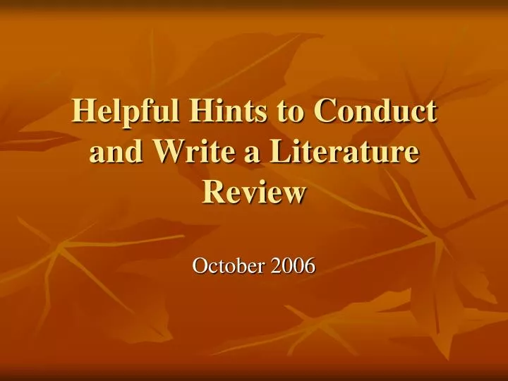 helpful hints to conduct and write a literature review