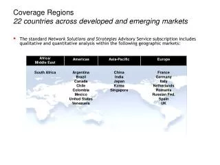 Coverage Regions 22 countries across developed and emerging markets