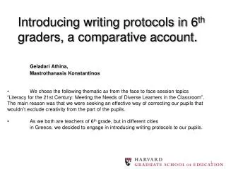 Introducing writing protocols in 6 th graders, a comparative account.
