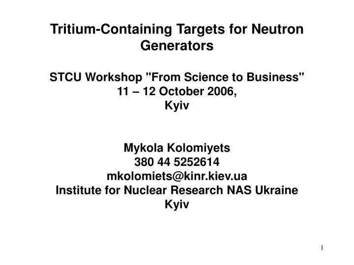 tritium containing targets for neutron generators