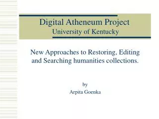 Digital Atheneum Project University of Kentucky