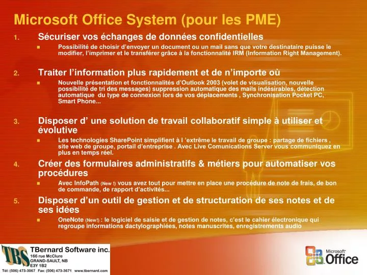 microsoft office system pour les pme