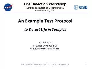 Life Detection Workshop Scripps Institution of Oceanography February 15-17, 2012