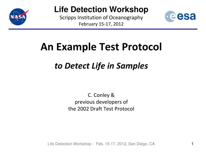 life detection workshop scripps institution of oceanography february 15 17 2012