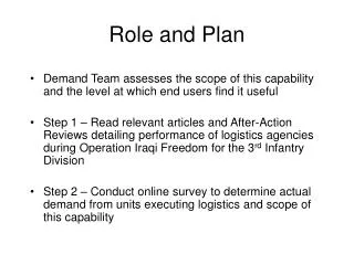Role and Plan