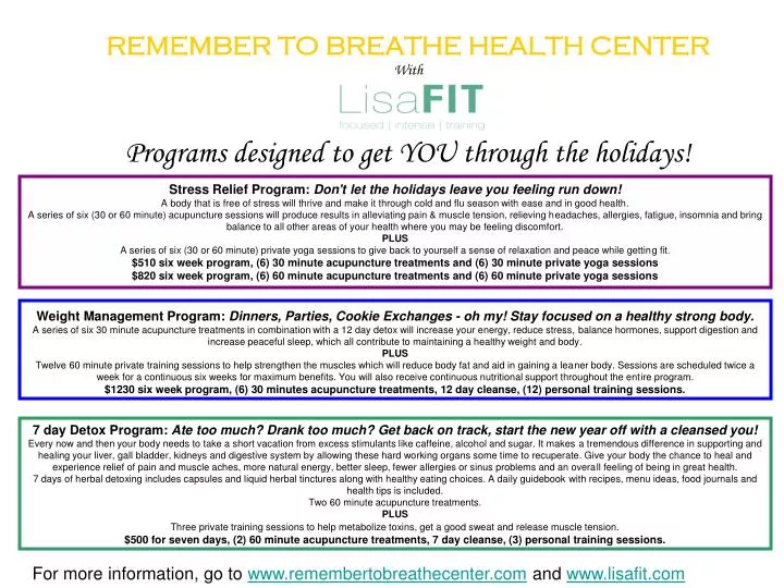 remember to breathe health center with programs designed to get you through the holidays