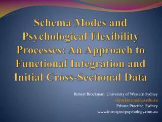 Schema Modes and Psychological Flexibility Processes: An Approach to Functional Integration and Initial Cross-Sectional