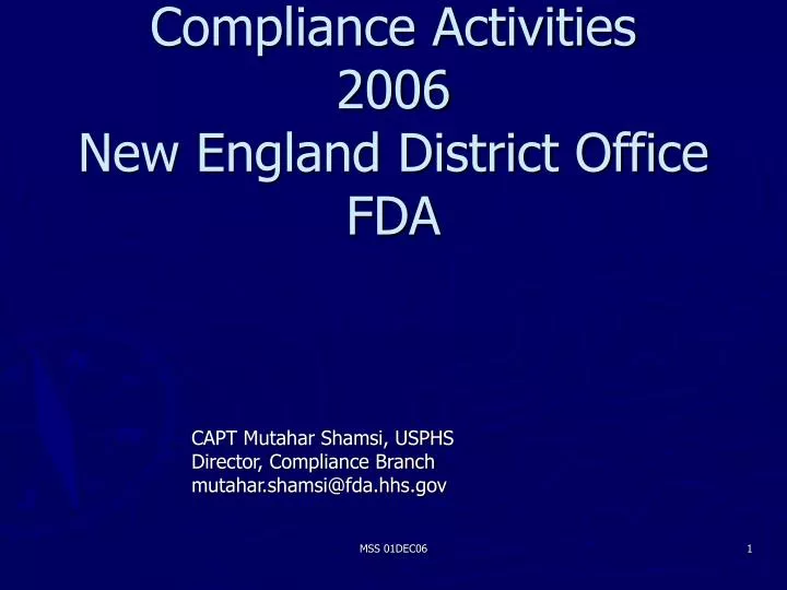 compliance activities 2006 new england district office fda