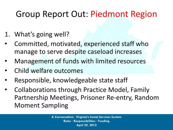 group report out piedmont region