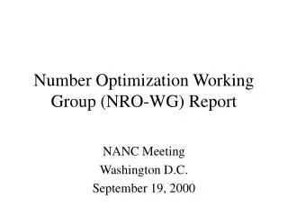 Number Optimization Working Group (NRO-WG) Report