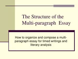 The Structure of the Multi-paragraph Essay