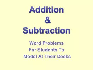 Word Problems For Students To Model At Their Desks