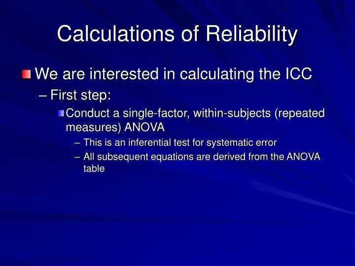 calculations of reliability