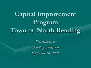 Capital Improvement Program Town of North Reading