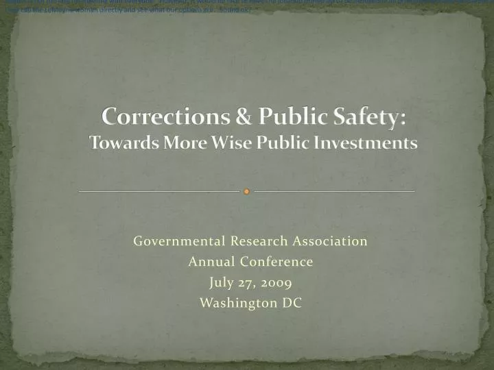 corrections public safety towards more wise public investments