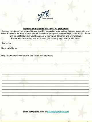 Nomination Ballot for the Travel All Star Award