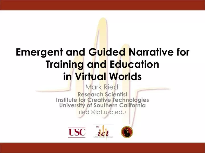 emergent and guided narrative for training and education in virtual worlds