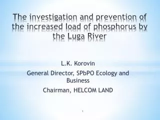 The investigation and prevention of the increased load of phosphorus by the Luga River