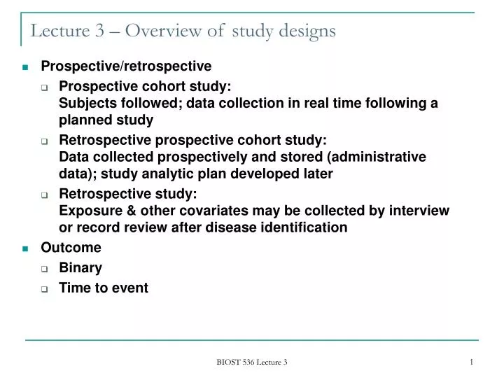 lecture 3 overview of study designs