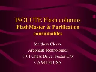 ISOLUTE Flash columns FlashMaster &amp; Purification consumables