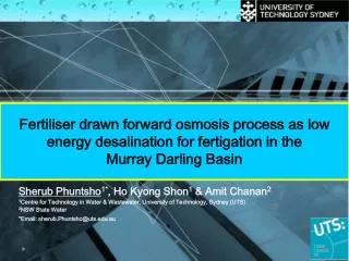 Fertiliser drawn forward osmosis process as low energy desalination for fertigation in the Murray Darling Basin