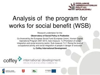 Ana lysis of the program for works for social benefit ( WSB )