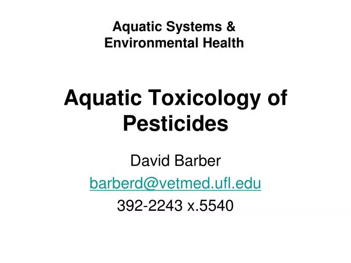 aquatic toxicology of pesticides