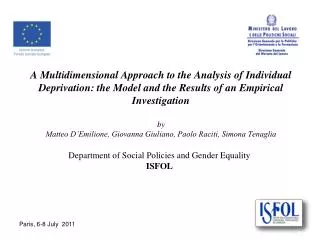Department of Social Policies and Gender Equality ISFOL