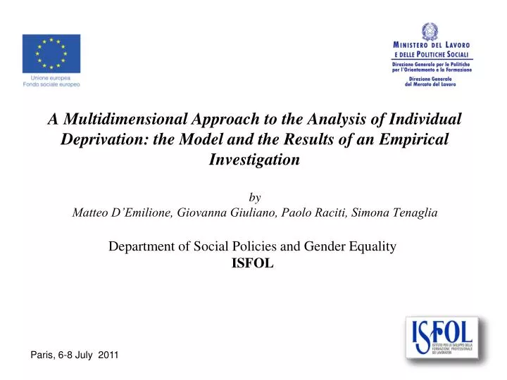 department of social policies and gender equality isfol