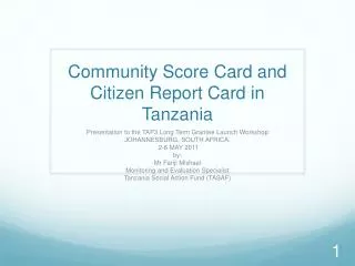 Community Score Card and Citizen Report Card in Tanzania