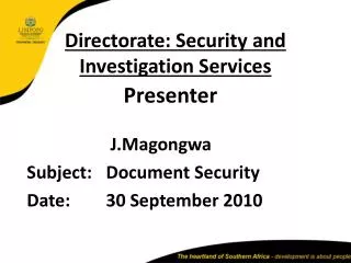 Directorate: Security and Investigation Services