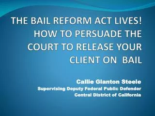 THE BAIL REFORM ACT LIVES! HOW TO PERSUADE THE COURT TO RELEASE YOUR CLIENT ON BAIL
