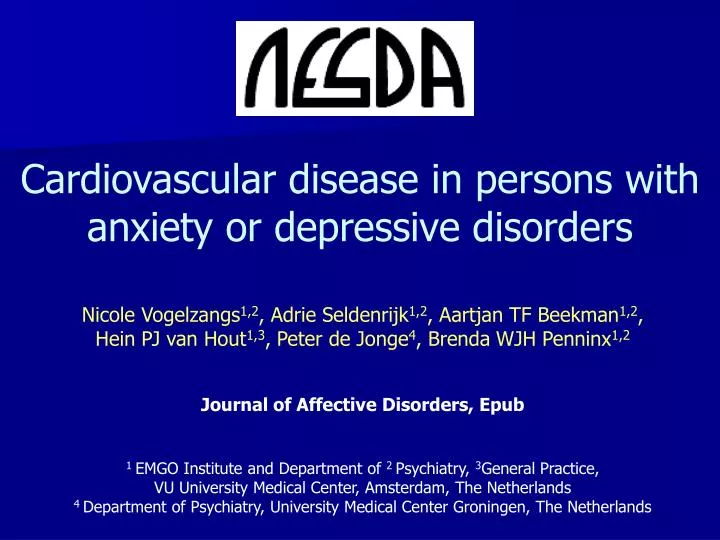 cardiovascular disease in persons with anxiety or depressive disorders
