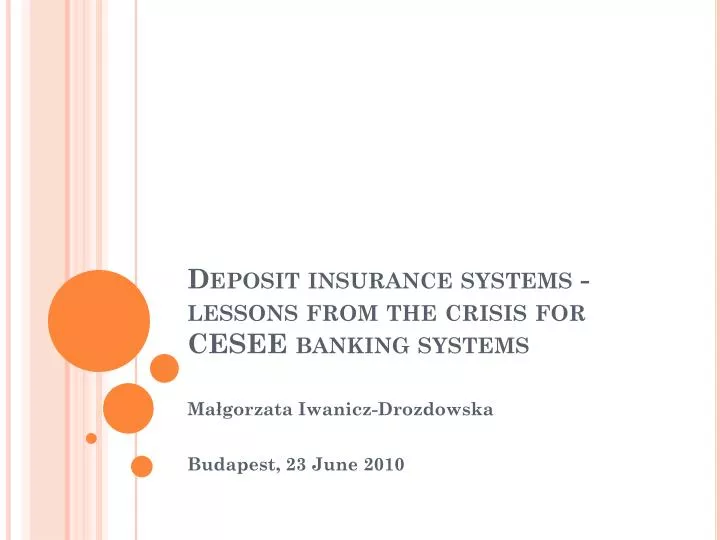 deposit insurance systems lessons from the crisis for cesee banking systems