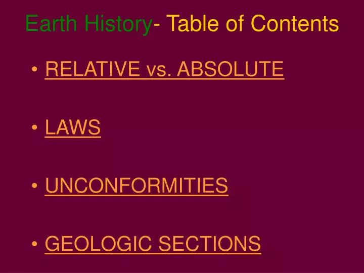 earth history table of contents