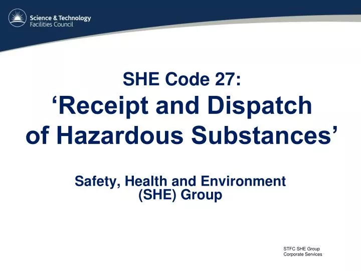 she code 27 receipt and dispatch of hazardous substances
