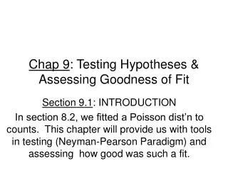 Chap 9 : Testing Hypotheses &amp; Assessing Goodness of Fit