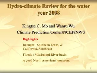 Hydro-climate Review for the water year 2008