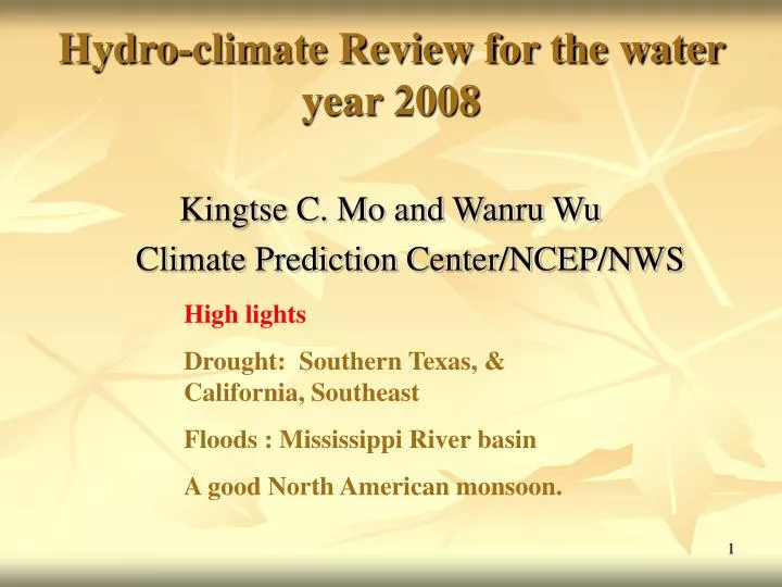 hydro climate review for the water year 2008